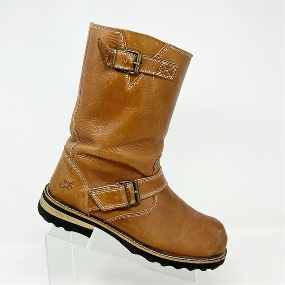John Fluevog Men's Pull On Biker Boots Brown Leather Size 9 Vintage Style - Picture 1 of 14